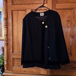 Elegant Catherine Bishop Black Women's Jacket With Velvet Trim & Gold Buttons